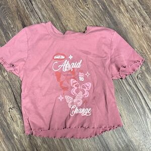 Women's Pink Butterfly Graphic Crop Tee - Motivational Slogan